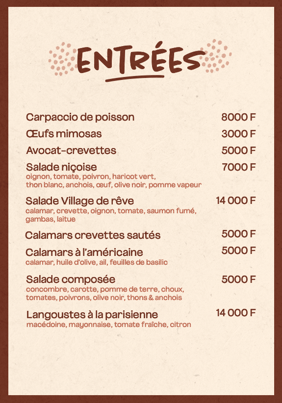 Notre carte du jour