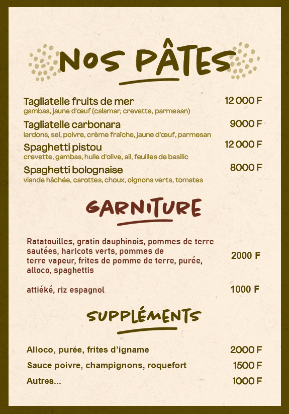 Notre carte du jour