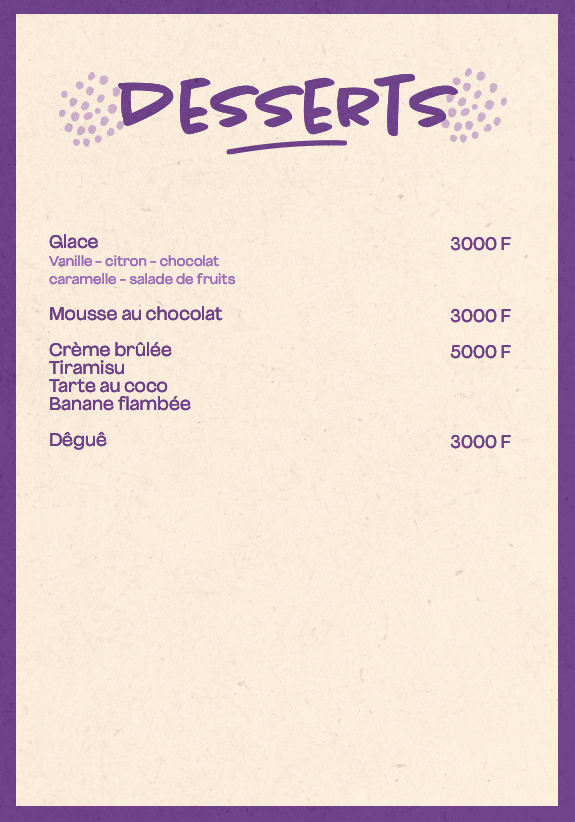 Notre carte du jour