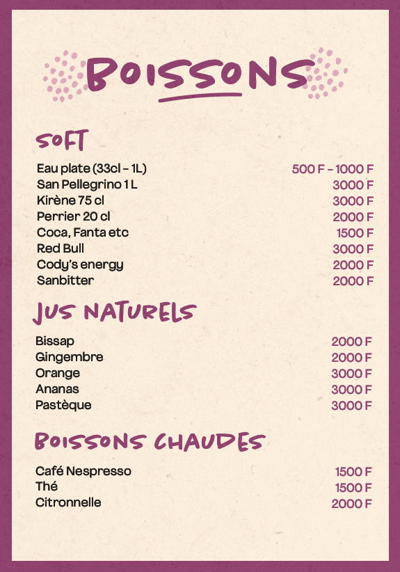 Notre carte du jour