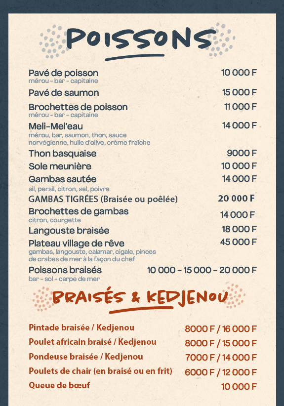 Notre carte du jour