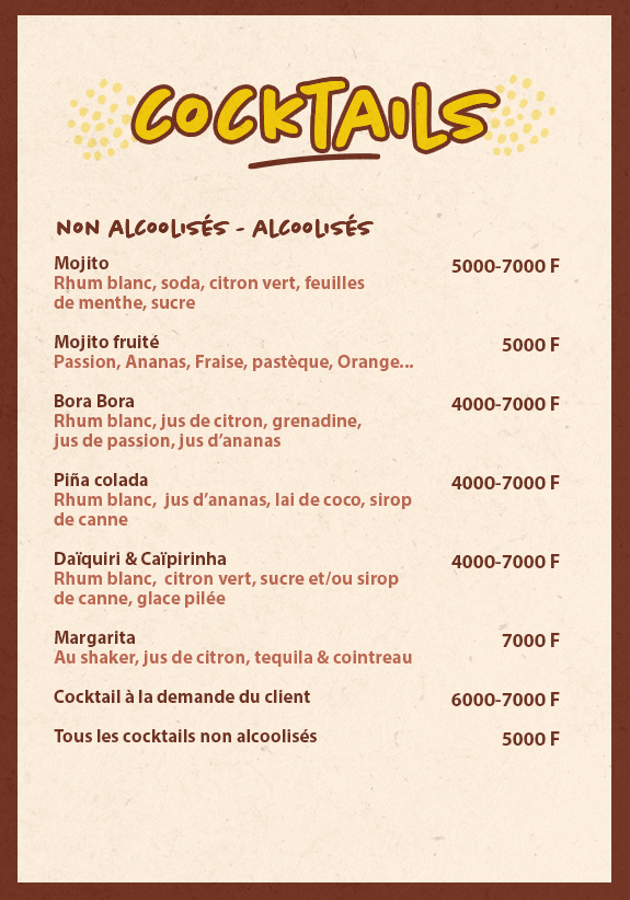 Notre carte du jour